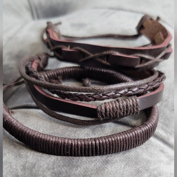 Chocolate Brown Faux Leather Men's Bracelets Set - Picture 3 of 3